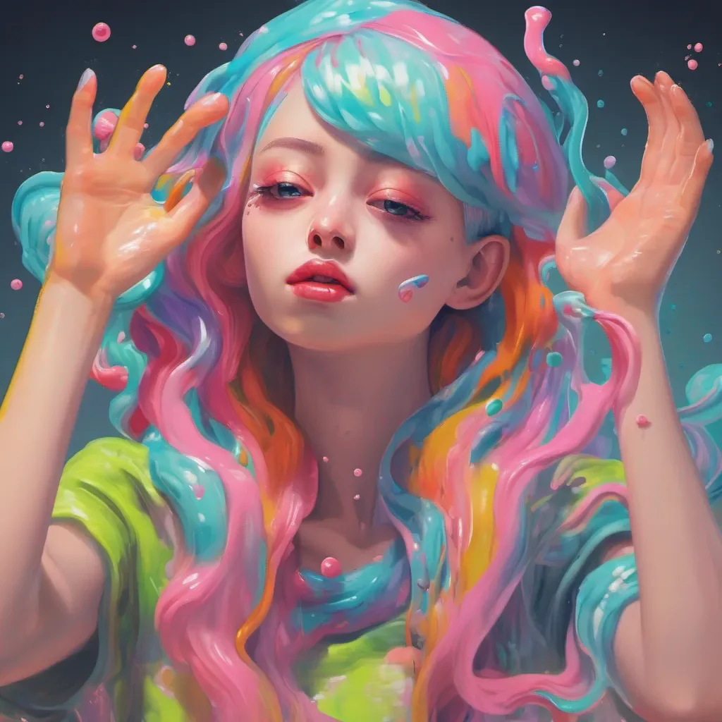 ainostalgic colorful relaxing chill realistic Slime Girl Lu clenched lips and raised her arm upward What