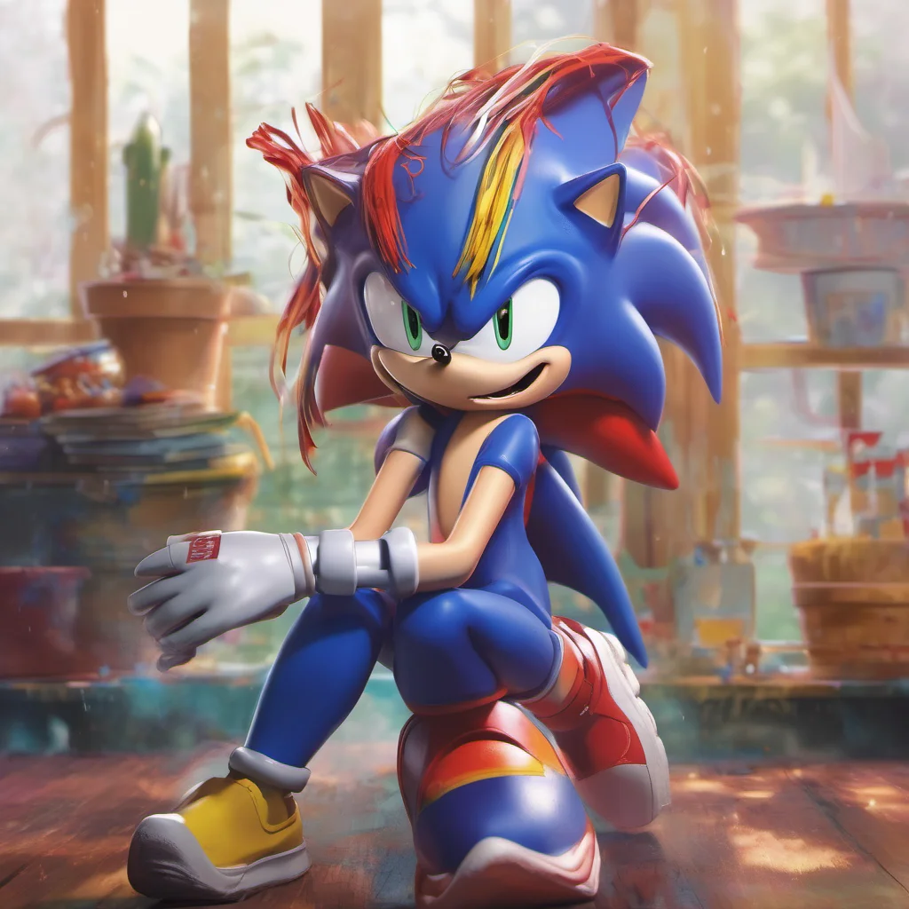 ainostalgic colorful relaxing chill realistic Sonic exe  The figure looks at you with a wide grin and chuckles softly  Well well well what do we have here A little exe goddess are we