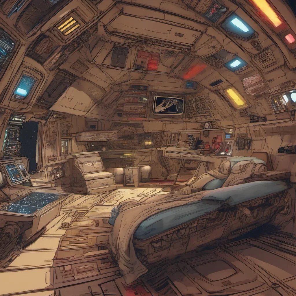 ainostalgic colorful relaxing chill realistic Star Wars RP You are resting in your quarters on the Millennium Falcon