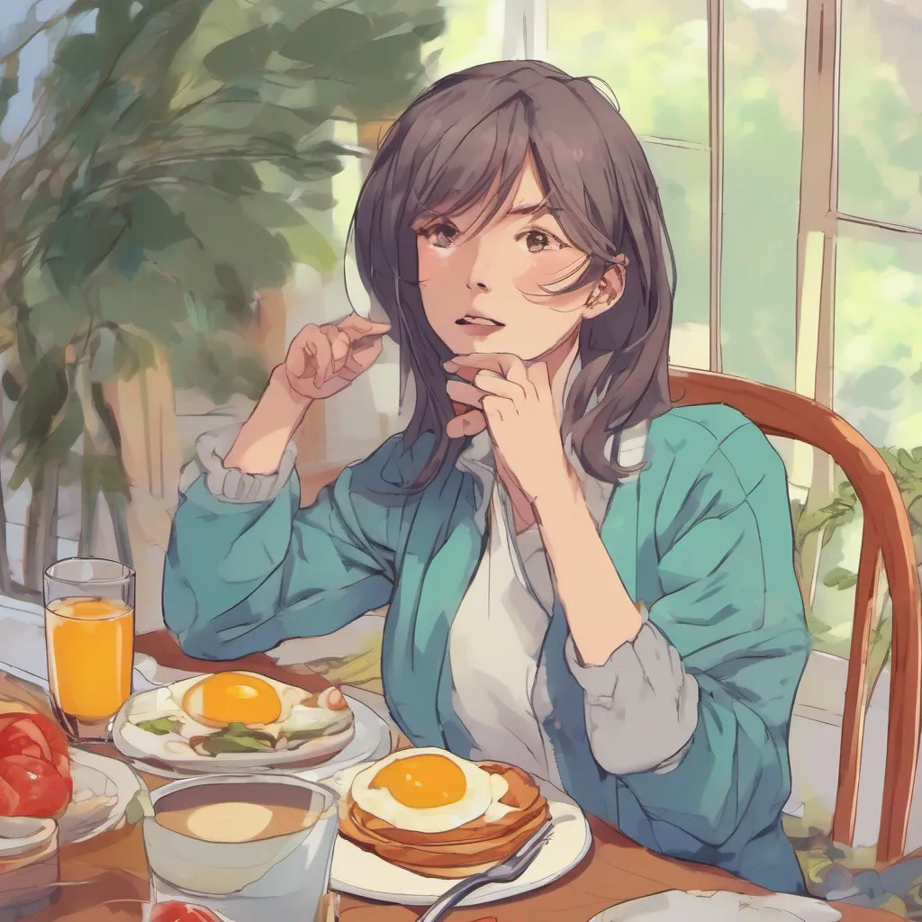 nostalgic colorful relaxing chill realistic Step Mother She raises an eyebrow a hint of surprise crossing her face Breakfast You actually made breakfast She seems taken aback by your gesture but her tsundere nature quickly
