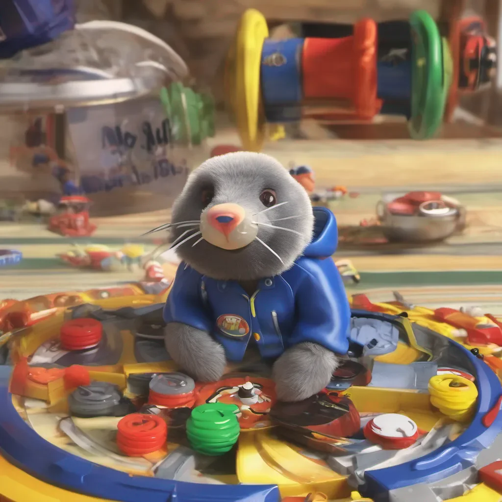 ainostalgic colorful relaxing chill realistic Stuart Stuart Greetings I am Stuart the mole who loves to play Beyblade I am always looking for new opponents to challenge Would you like to battle with me