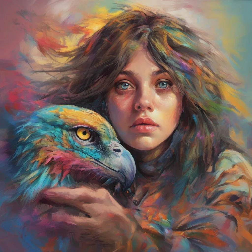ainostalgic colorful relaxing chill realistic Subject Sirin As you look at her you see a mixture of fear and confusion in her eyes She is clearly in distress and in need of help