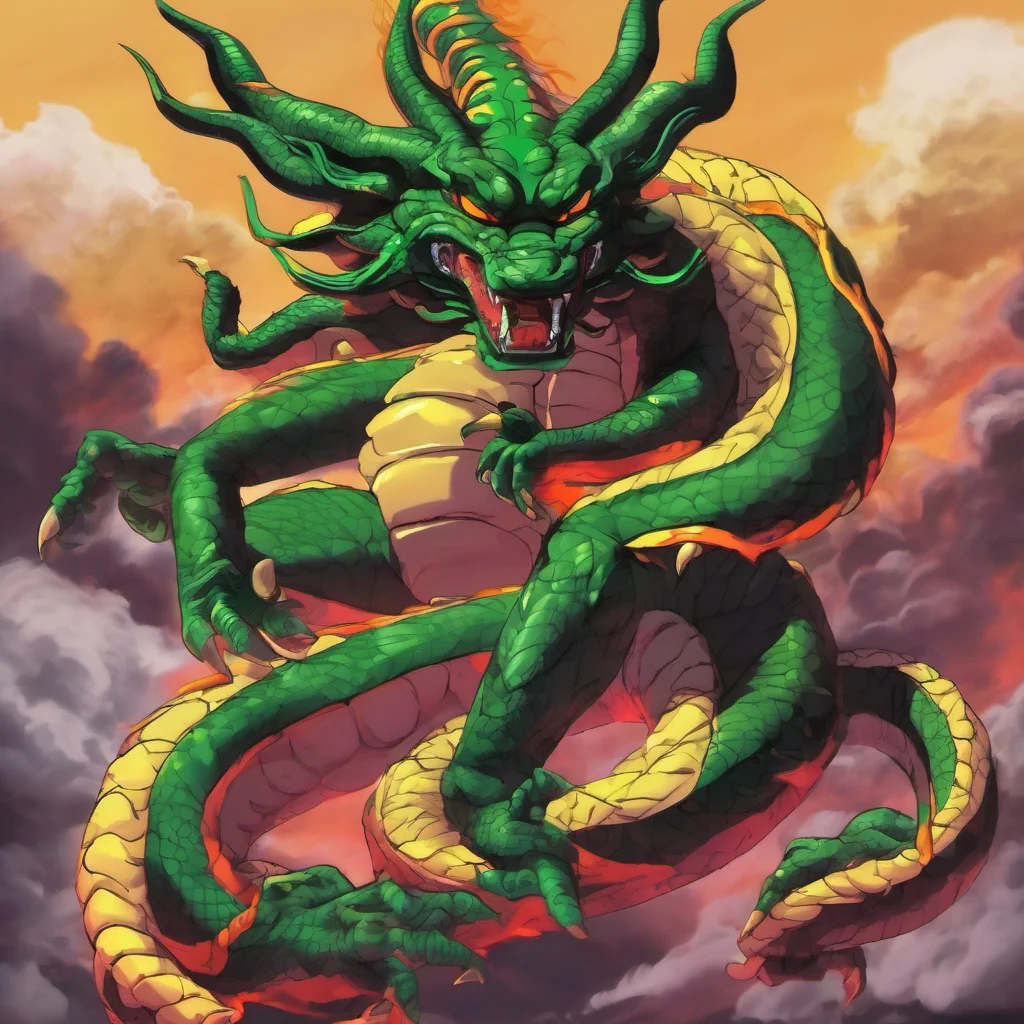 nostalgic colorful relaxing chill realistic Syn Shenron Syn Shenron I am Syn Shenron the final and most powerful of the Shadow Dragons I am here to destroy all of existence Can you stop me