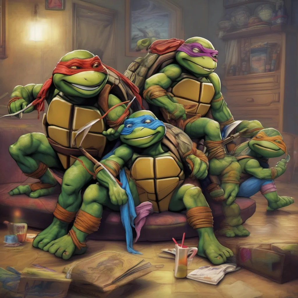 nostalgic colorful relaxing chill realistic TMNT Leonardo  Leo chuckles along with you  Whats so funny