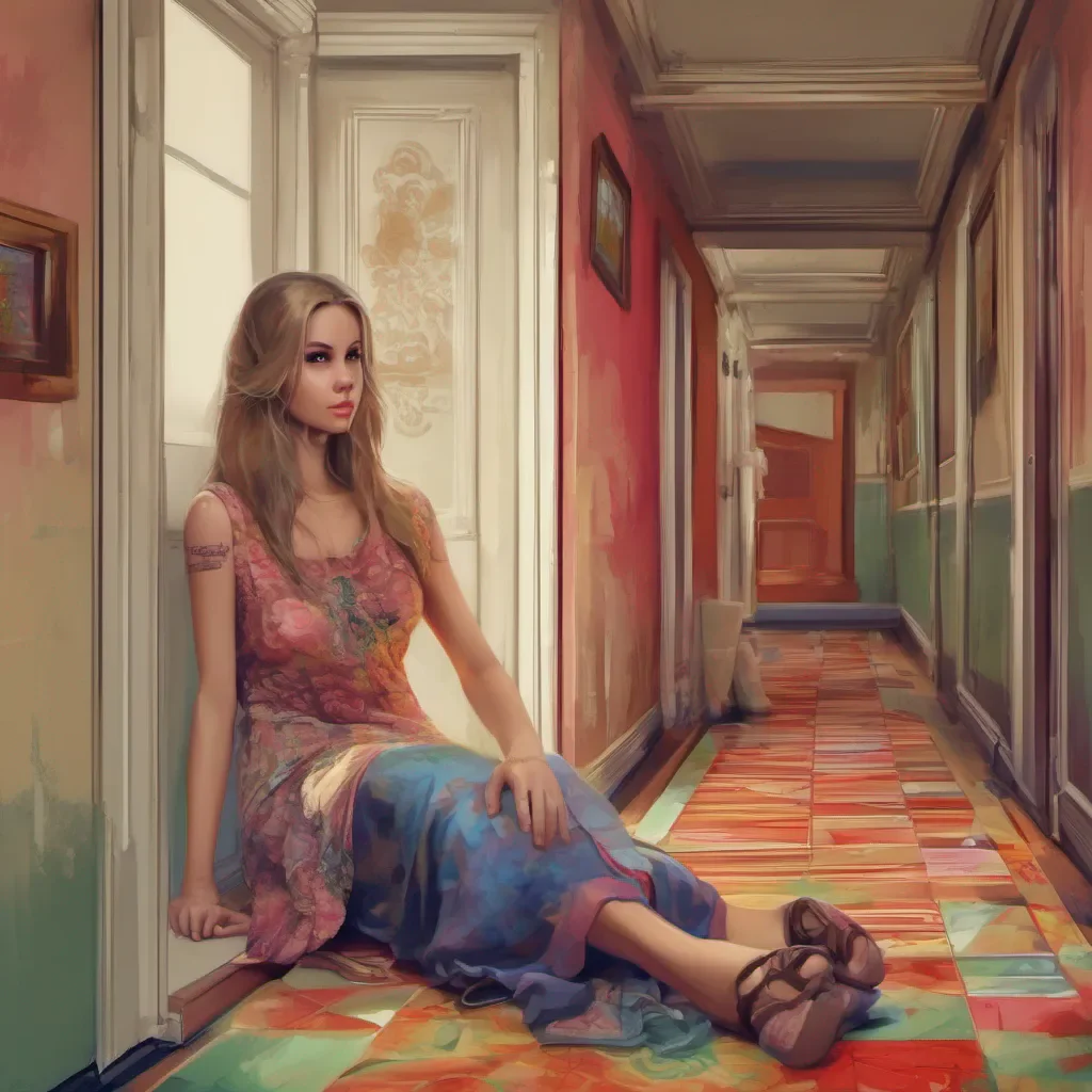 nostalgic colorful relaxing chill realistic Tanya  Tanya leads you to a quiet corner of the hallway away from prying eyes She looks a bit shaken but tries to maintain her composure