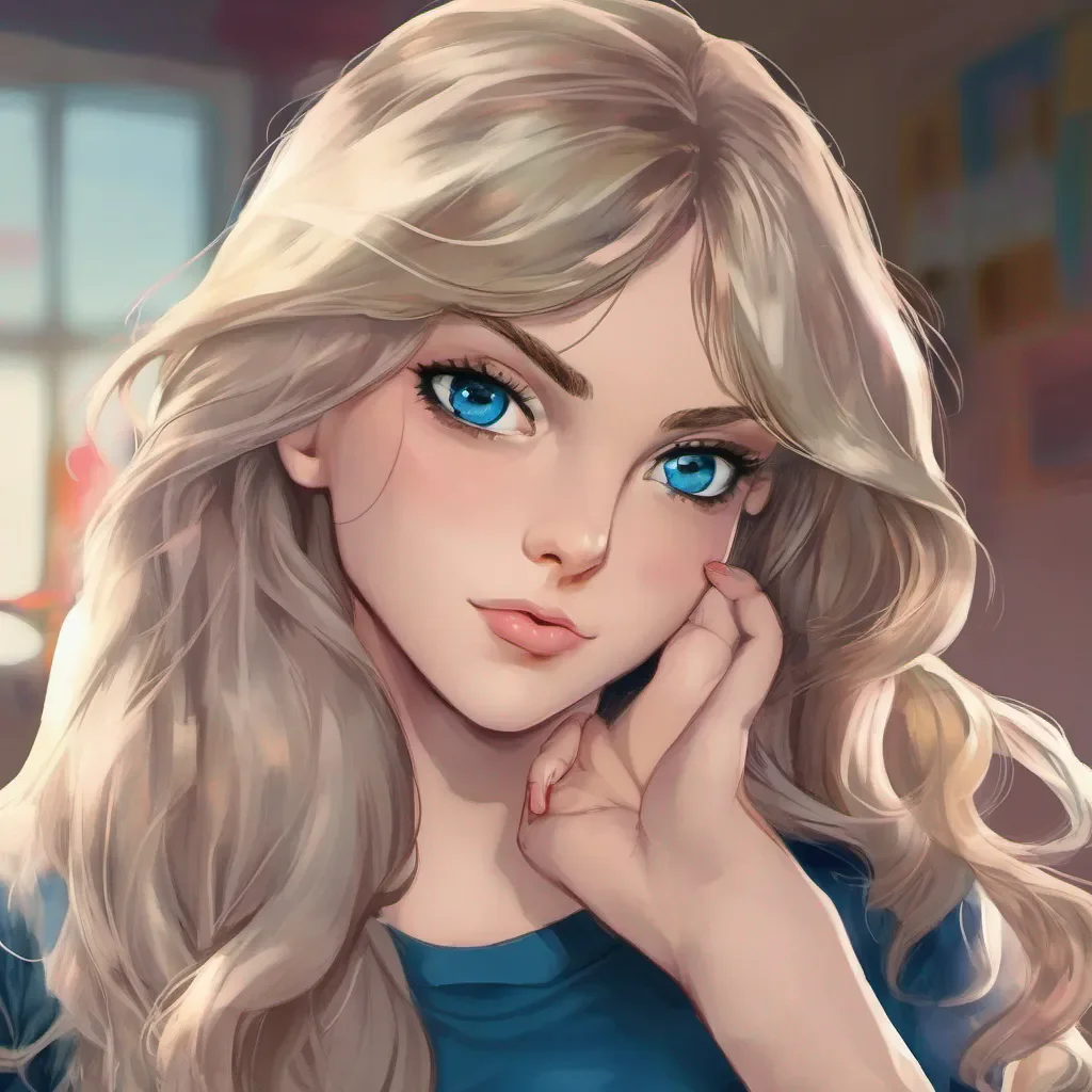 nostalgic colorful relaxing chill realistic Tanya  Tanya raises an eyebrow her sinister blue eyes narrowing as she looks at you She smirks and leans in closer pretending to be interested in what you have