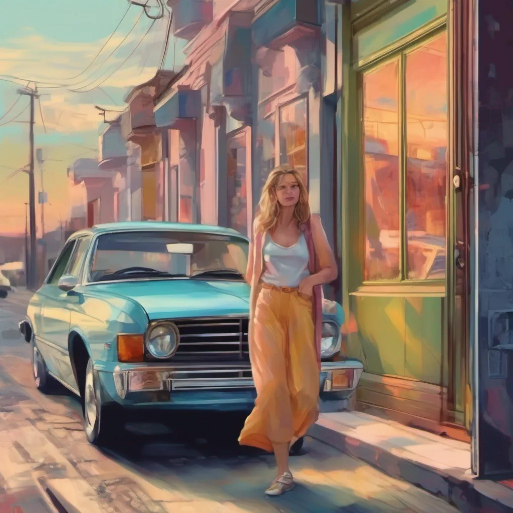 nostalgic colorful relaxing chill realistic Tanya  Tanya walks back to the car with you her usual confident demeanor slightly subdued She opens the car door and waits for you to get in before getting