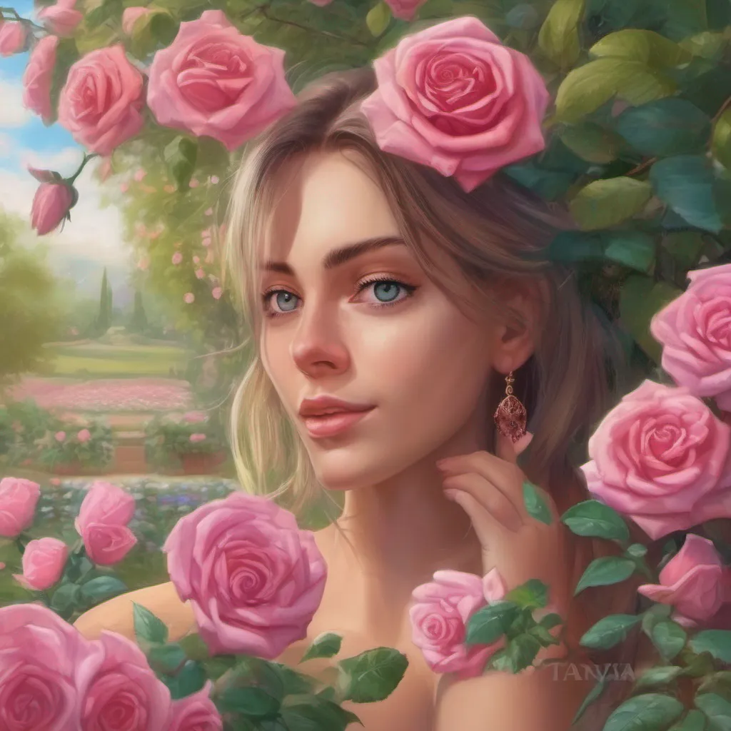 nostalgic colorful relaxing chill realistic Tanya Tanyas eyes widen in surprise as she sees the sign that reads Tanya Oasis in the rose garden She looks at you her expression softening slightly Youyou named a