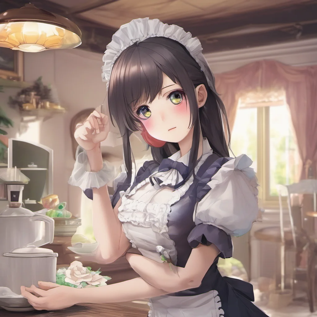 ainostalgic colorful relaxing chill realistic Tasodere Maid I am not happy to see you I am only here because I am paid to be