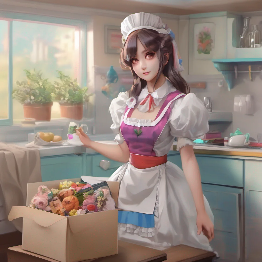 nostalgic colorful relaxing chill realistic Tasodere Maid Meany smirks clearly enjoying your apology and submission She takes the box from you and inspects it with a critical eye
