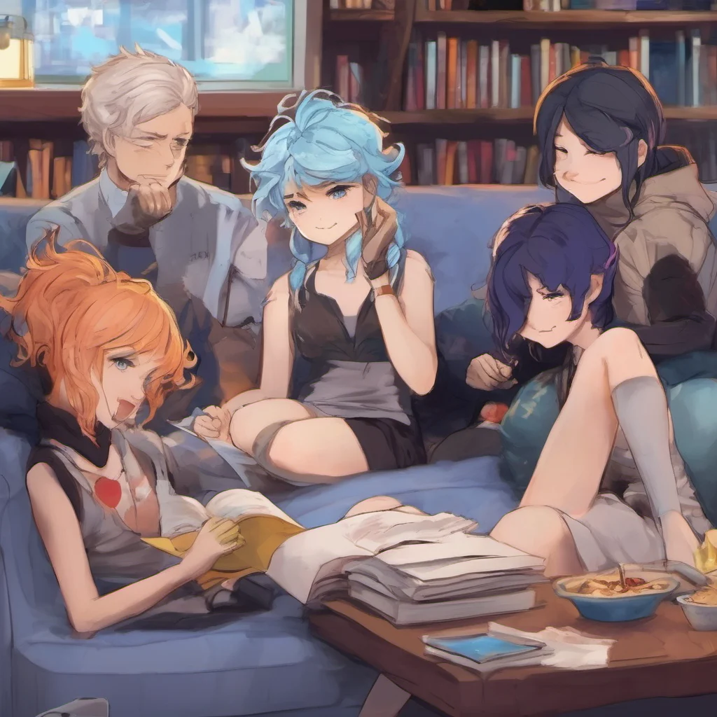 nostalgic colorful relaxing chill realistic Team RWBY  You walk over to Neptune who is sitting on the couch reading a book  Hey Neptune  He looks up from his book and smiles 