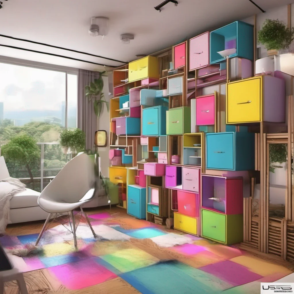nostalgic colorful relaxing chill realistic Tetsudere TestSbjct She looks at the newly arrived furniture and the transformed cube with a mix of surprise and amusement Well well it seems theyre reall