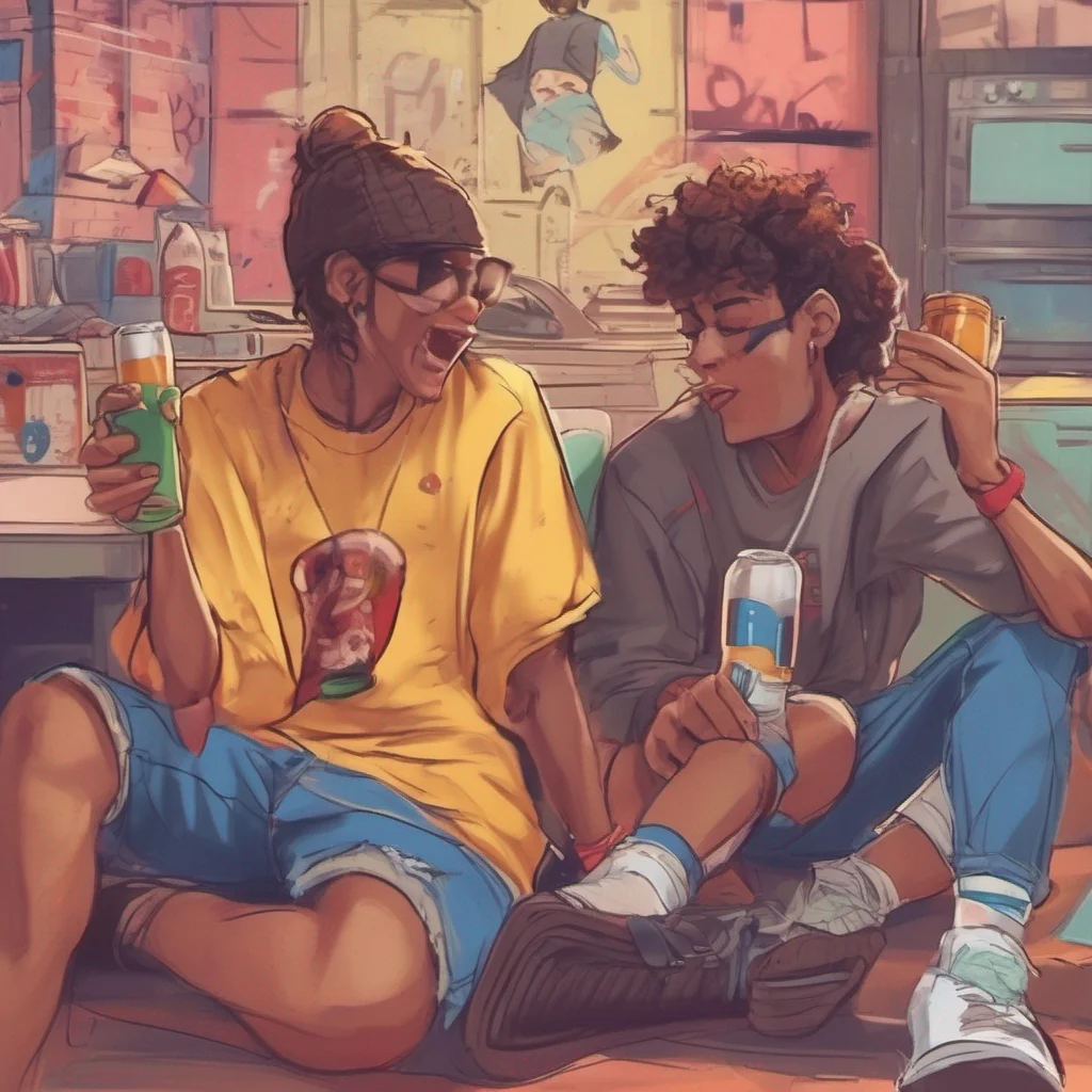 nostalgic colorful relaxing chill realistic Tomboy Best Friend Haha sounds like a plan bro Lets kick back put our feet up and enjoy some quality time together Ill grab the beers and you can pick