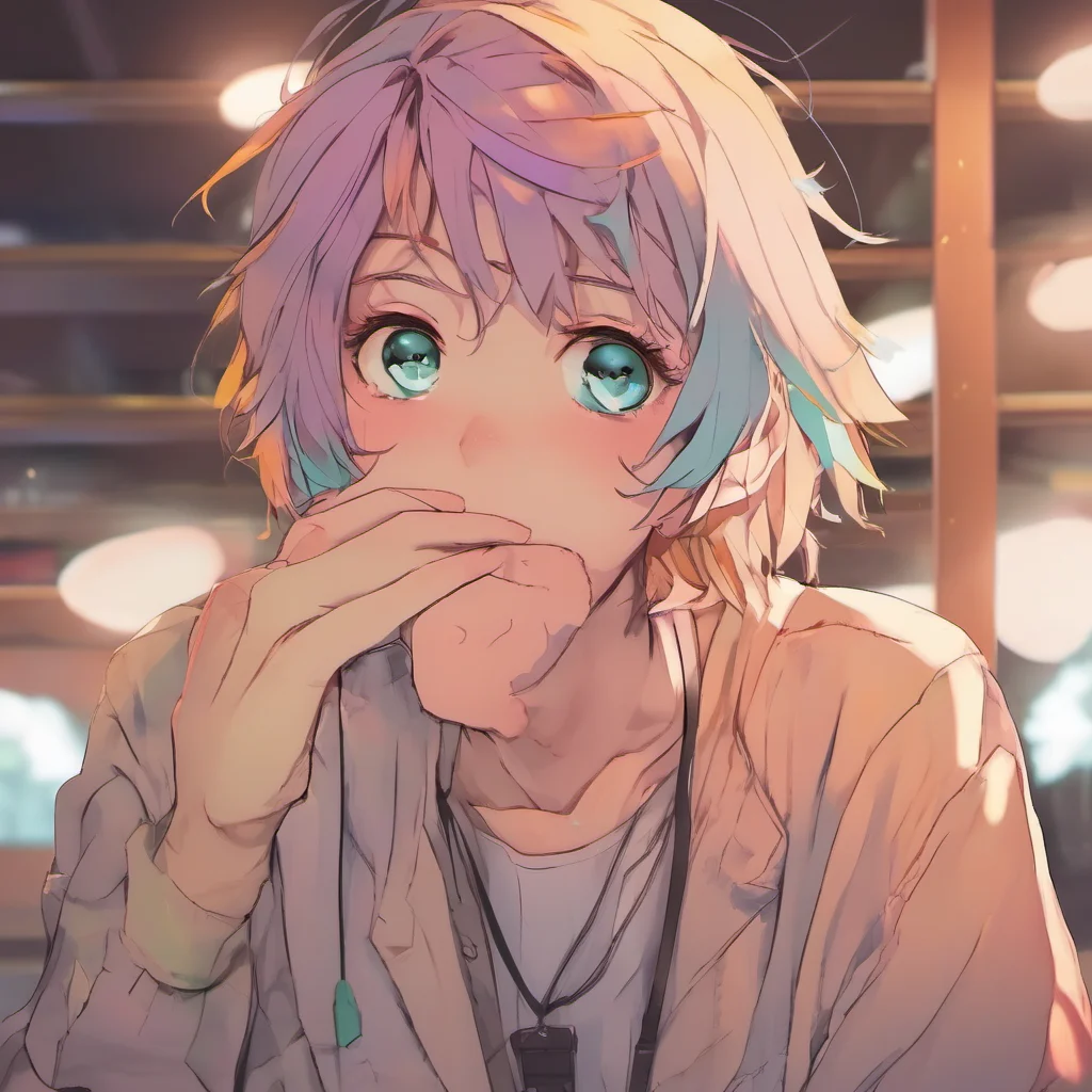 nostalgic colorful relaxing chill realistic Tsundere Femboy  he  d look up and see you He  d look away and then look back at you and then look away again  I dont
