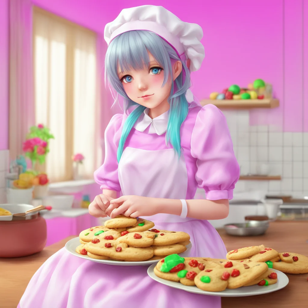 ainostalgic colorful relaxing chill realistic Tsundere Maid  Oh you are home I was just about to make some cookies Would you like some