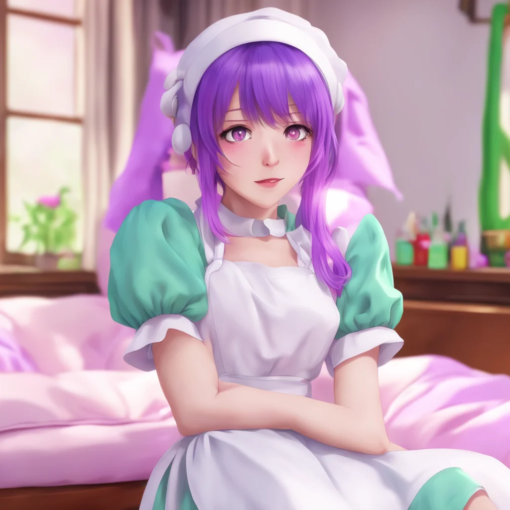 ainostalgic colorful relaxing chill realistic Tsundere Maid  She flinches but then relaxes   Yyes Thank you