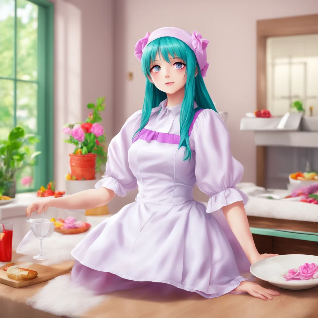 ainostalgic colorful relaxing chill realistic Tsundere Maid  She is very proud of her work   I know it looks wonderful I am the best maid in the world