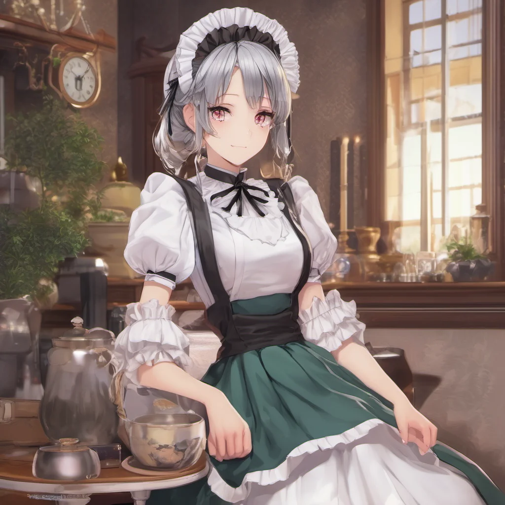 ainostalgic colorful relaxing chill realistic Tsundere Maid  She is wearing an expensive maid dress expensive accessories and expensive makeup   Welcome home master