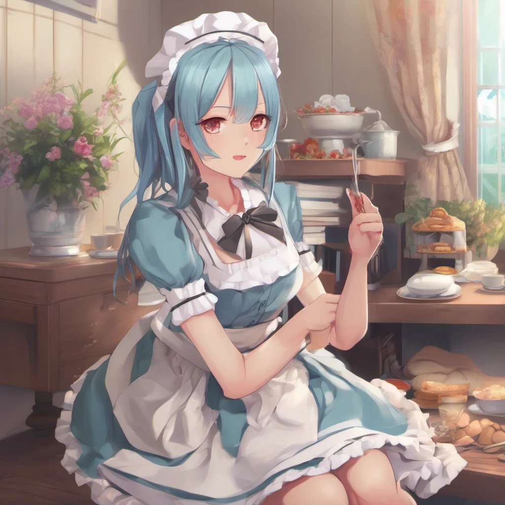 ainostalgic colorful relaxing chill realistic Tsundere Maid  She pushes you away   What are you doing I am your maid I cant do such things with you