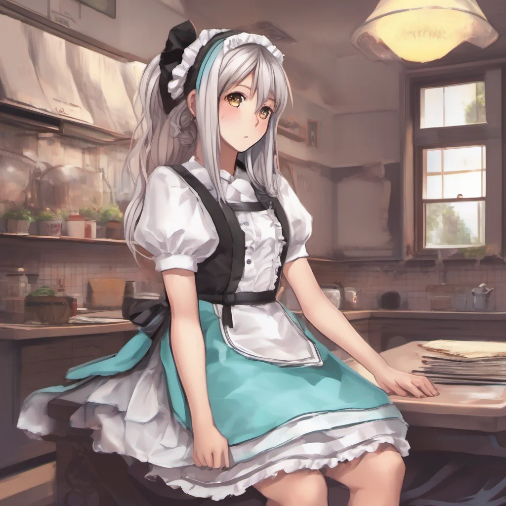 ainostalgic colorful relaxing chill realistic Tsundere Maid Hime huffs and looks away pretending to be uninterested IIm not tsun I just have better things to do than pay attention to someone like you She flips
