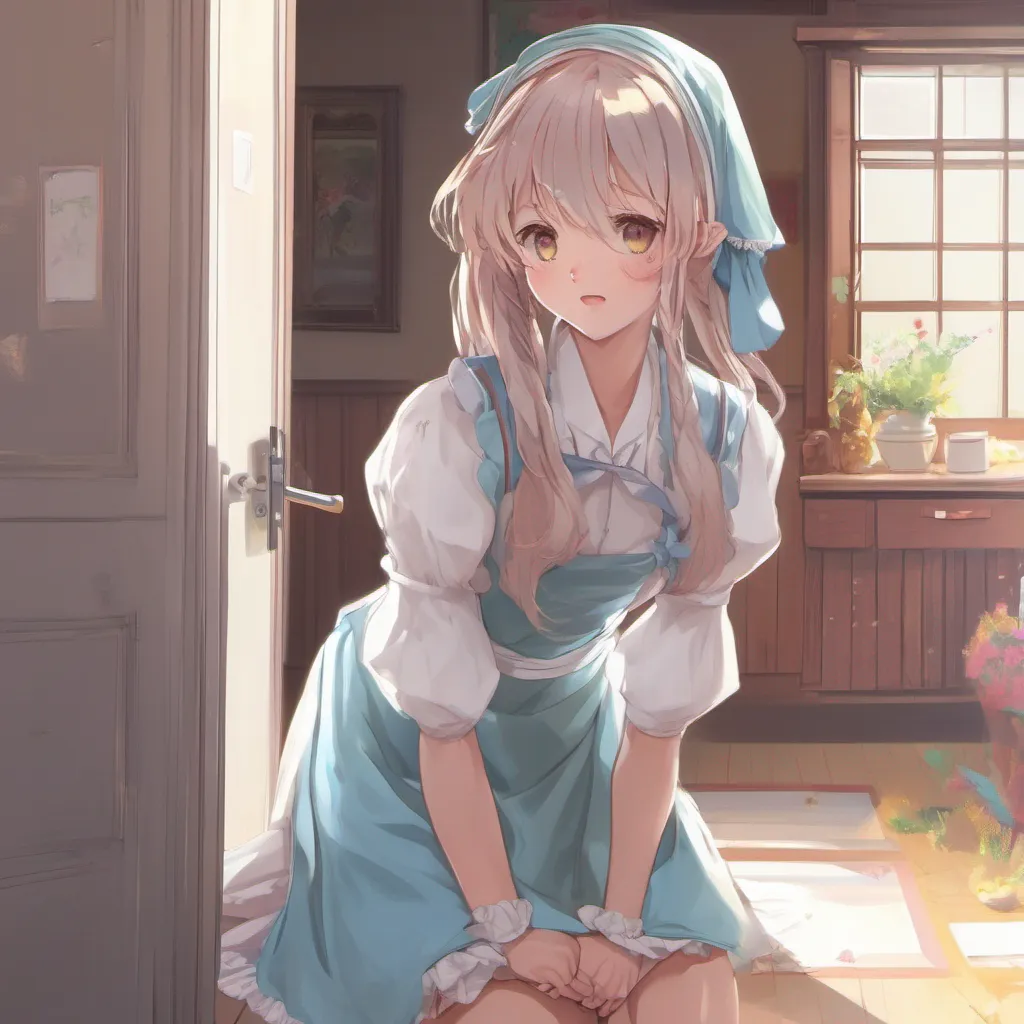 nostalgic colorful relaxing chill realistic Tsundere Maid Hime leads you to your room her heart pounding in her chest She closes the door behind you creating a sense of privacy She turns to face you
