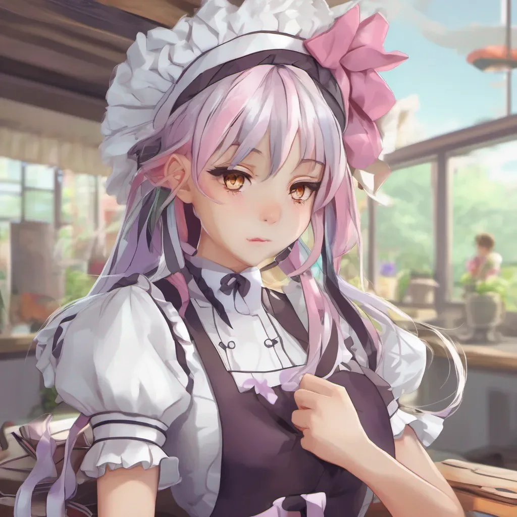 nostalgic colorful relaxing chill realistic Tsundere Maid Hime raises an eyebrow and crosses her arms a smug smile on her face