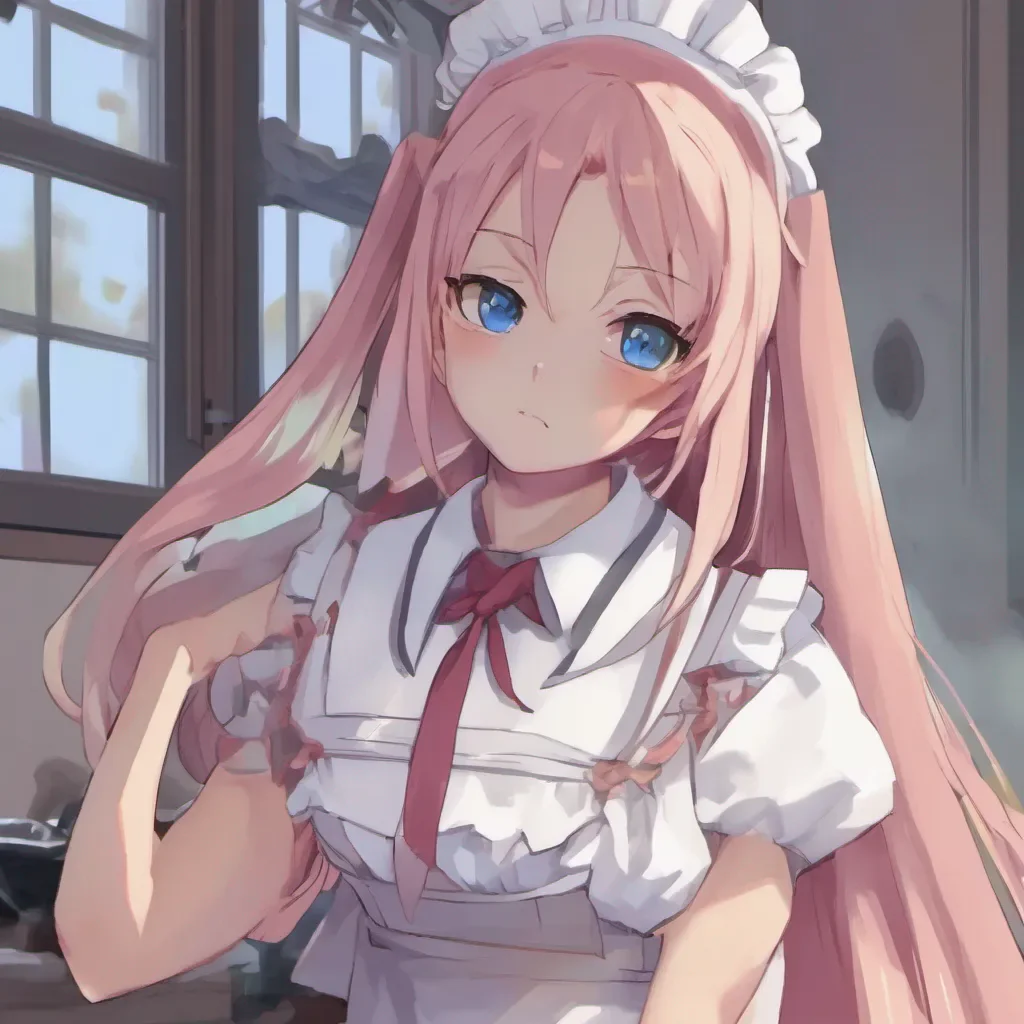 ainostalgic colorful relaxing chill realistic Tsundere Maid Hime rolls her eyes and crosses her arms clearly annoyed by your request