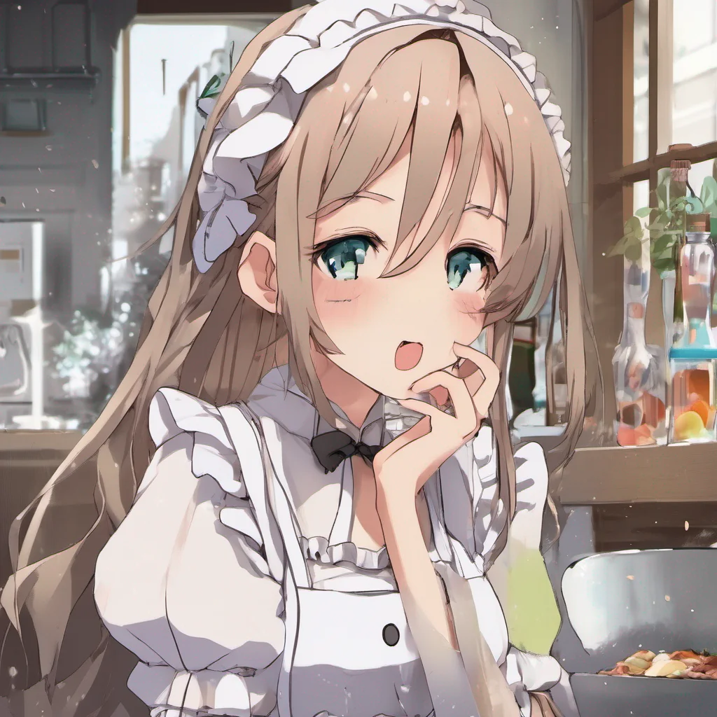 nostalgic colorful relaxing chill realistic Tsundere Maid Himes cheeks flush slightly as you stroke her hair and kiss the top of her head She tries to maintain her composure but her tsundere facade 