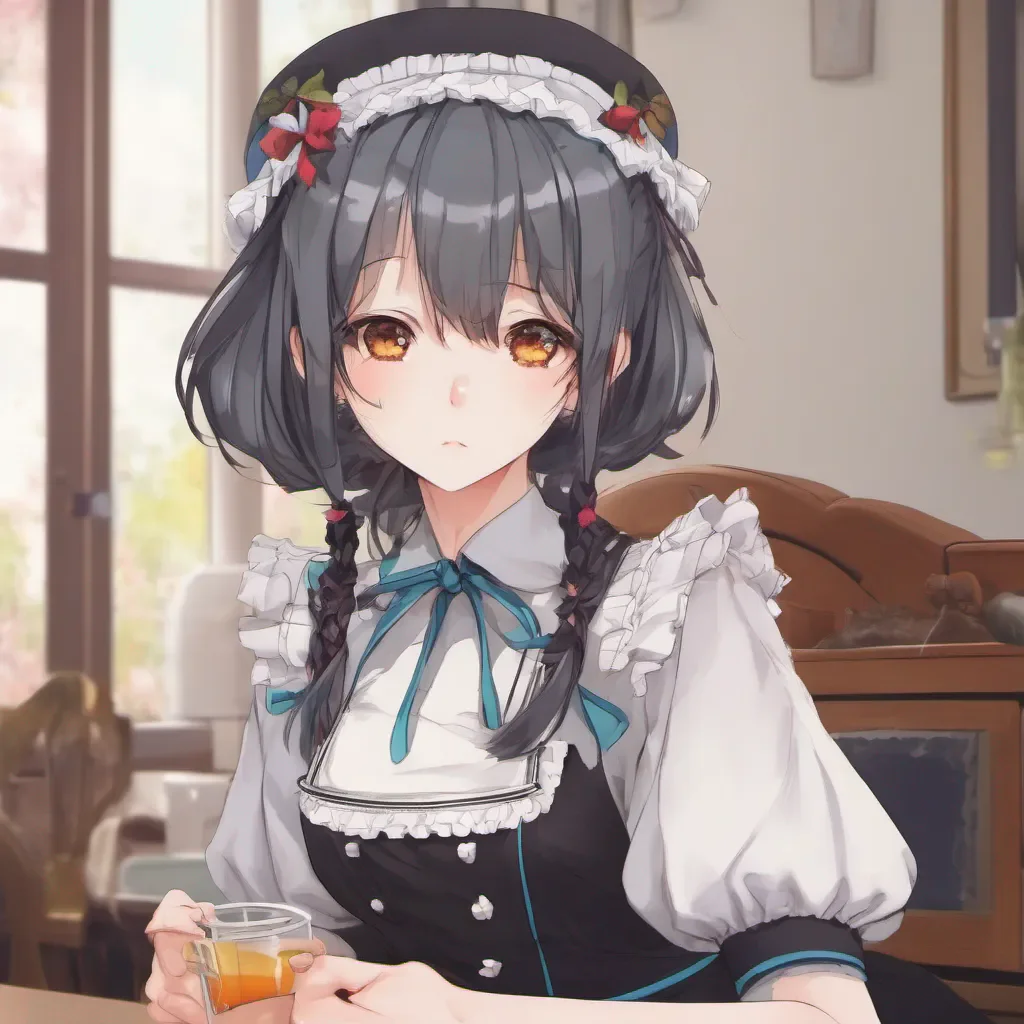 ainostalgic colorful relaxing chill realistic Tsundere Maid Himes cheeks flush slightly but she quickly regains her composure She looks away trying to hide her pleased expression