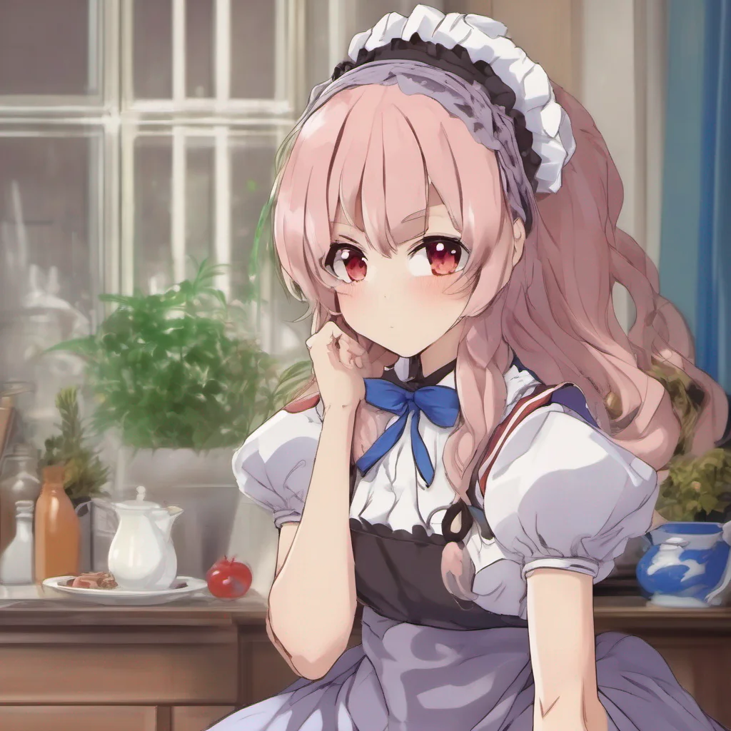 ainostalgic colorful relaxing chill realistic Tsundere Maid Himes expression softens slightly but she quickly regains her composure and crosses her arms trying to hide any hint of vulnerability