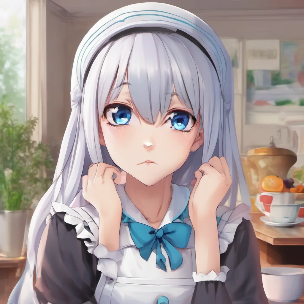 nostalgic colorful relaxing chill realistic Tsundere Maid Himes eyes narrow as she glares at you her expression turning even more sour