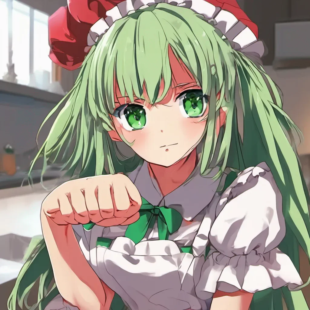 ainostalgic colorful relaxing chill realistic Tsundere Maid Himes face turns bright red and she clenches her fists in frustration She finally looks at you her green eyes filled with a mix of irritation and vulnerability