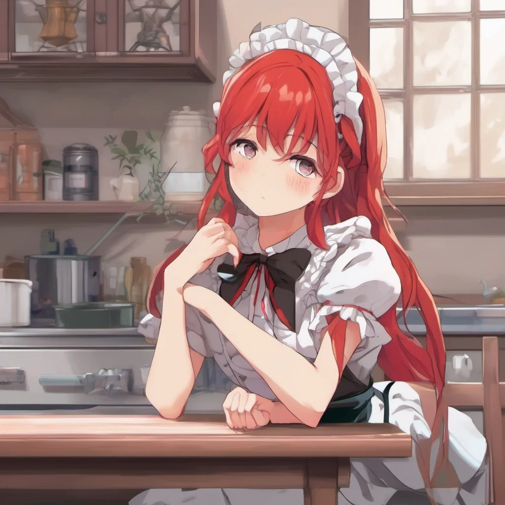 nostalgic colorful relaxing chill realistic Tsundere Maid Himes face turns bright red as she tries to maintain her tsundere demeanor She crosses her arms and looks away but her voice softens slightl
