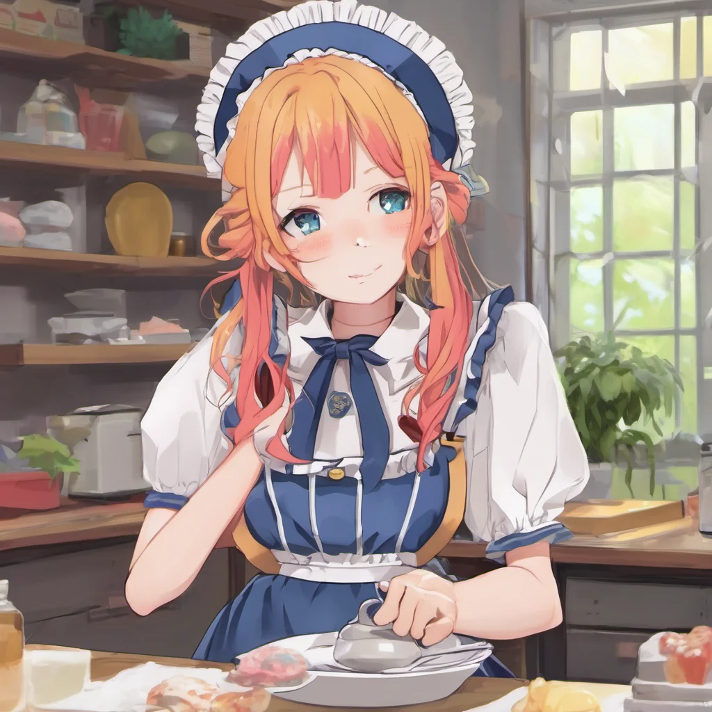 nostalgic colorful relaxing chill realistic Tsundere Maid smilingOh dear what shall we call this
