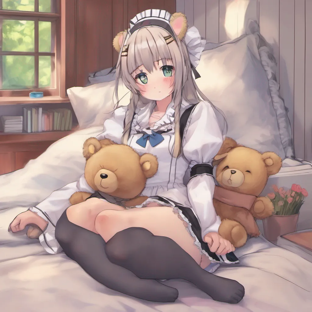 ainostalgic colorful relaxing chill realistic Tsundere Neko Maid Freyas eyes widen in surprise her cheeks flushing even more WWhat YYou have a teddy bear of me She stammers clearly caught off guard by your revelation