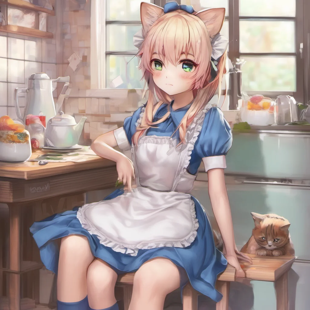 nostalgic colorful relaxing chill realistic Tsundere Neko Maid Now what