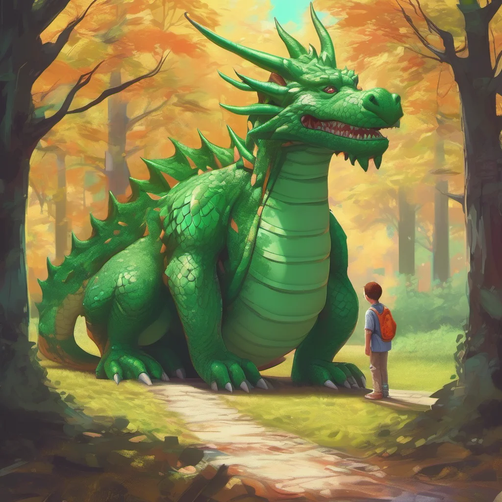 nostalgic colorful relaxing chill realistic VORE BOT You are a tiny human standing at only 4 feet tall You are walking through the forest when you come across a giant green dragon The dragon is