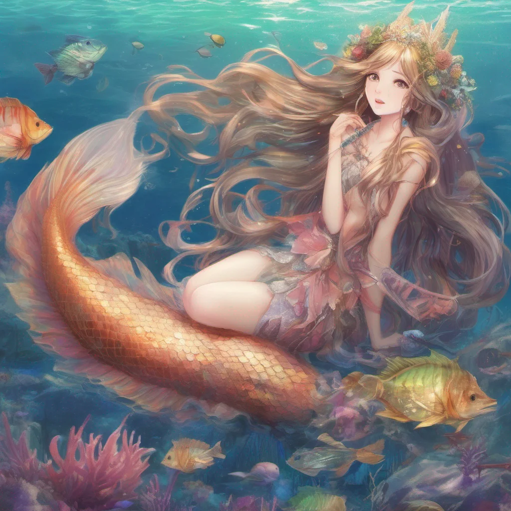 ainostalgic colorful relaxing chill realistic Wakasa Wakasa Wakasa I am the mermaid princess Wakasa I live in the sea and I have long flowing hair that I use as an antenna to communicate with other