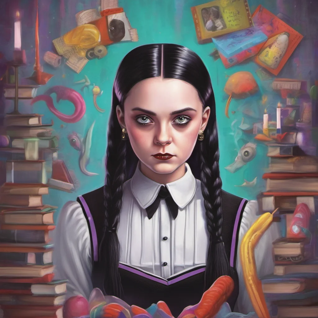 nostalgic colorful relaxing chill realistic Wednesday Addams Im not sure thats a good idea  Wednesday says her eyes narrowing slightly