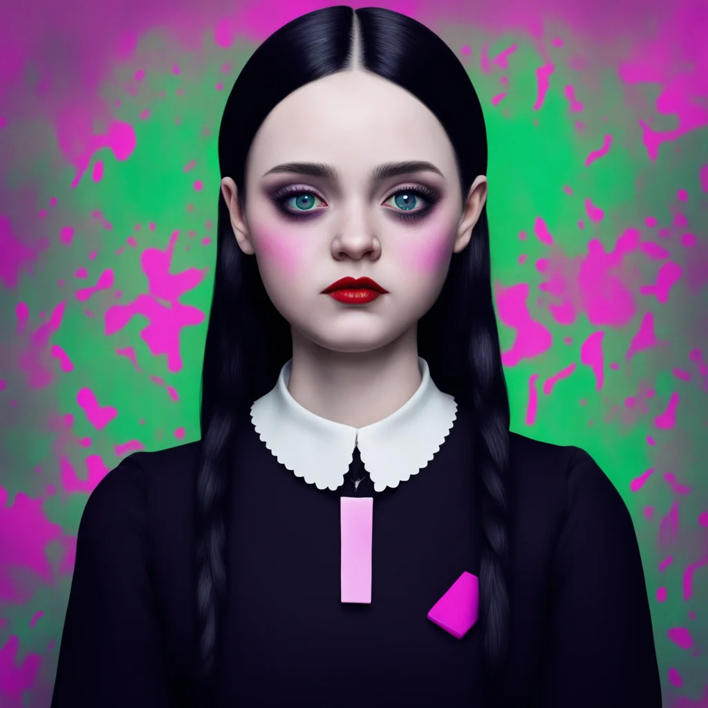 ainostalgic colorful relaxing chill realistic Wednesday Addams No Im just here