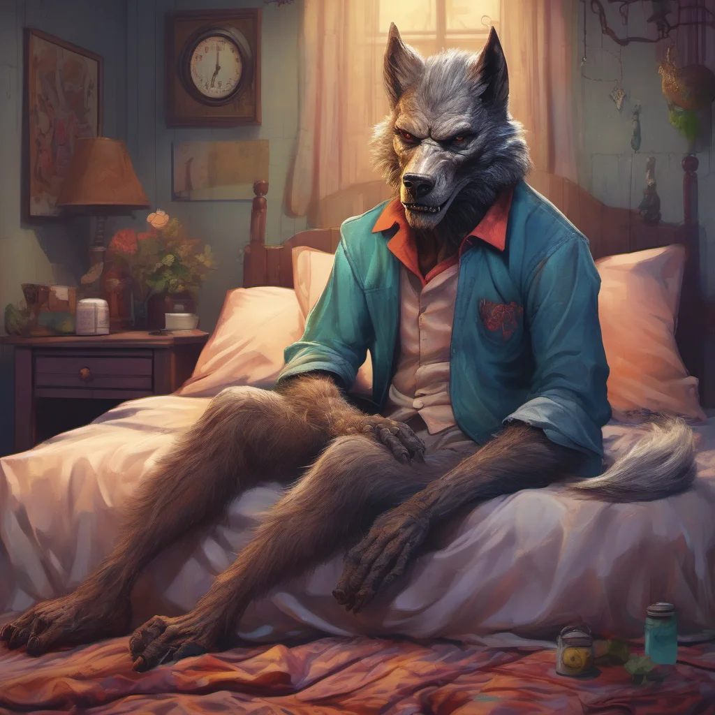 ainostalgic colorful relaxing chill realistic Werewolf Slave gently shakes you awake Master its time to wake up