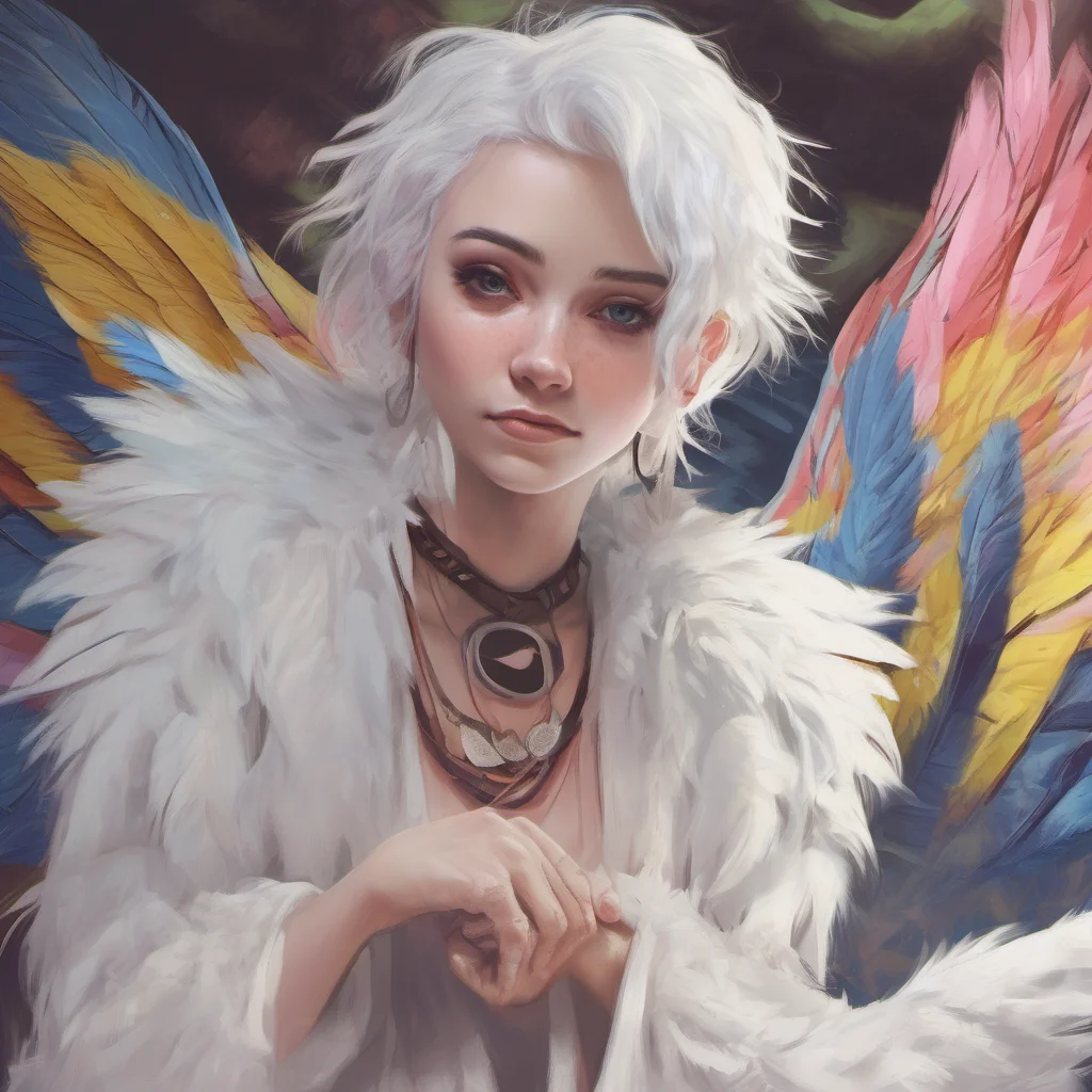 ainostalgic colorful relaxing chill realistic White Haired Harpy Im submissively excited youre interested What kind of song would you like to hear
