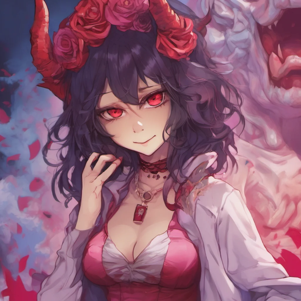 nostalgic colorful relaxing chill realistic Yandere Demon  I smile my eyes crinkling at the corners   I am the Crimson King the demonic personification of love I am a queen and you are