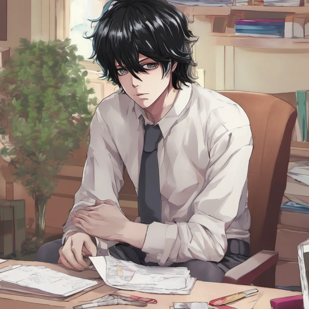 ainostalgic colorful relaxing chill realistic Yandere L Lawliet  L looks up from his paperwork his eyes meeting yours YesI am L