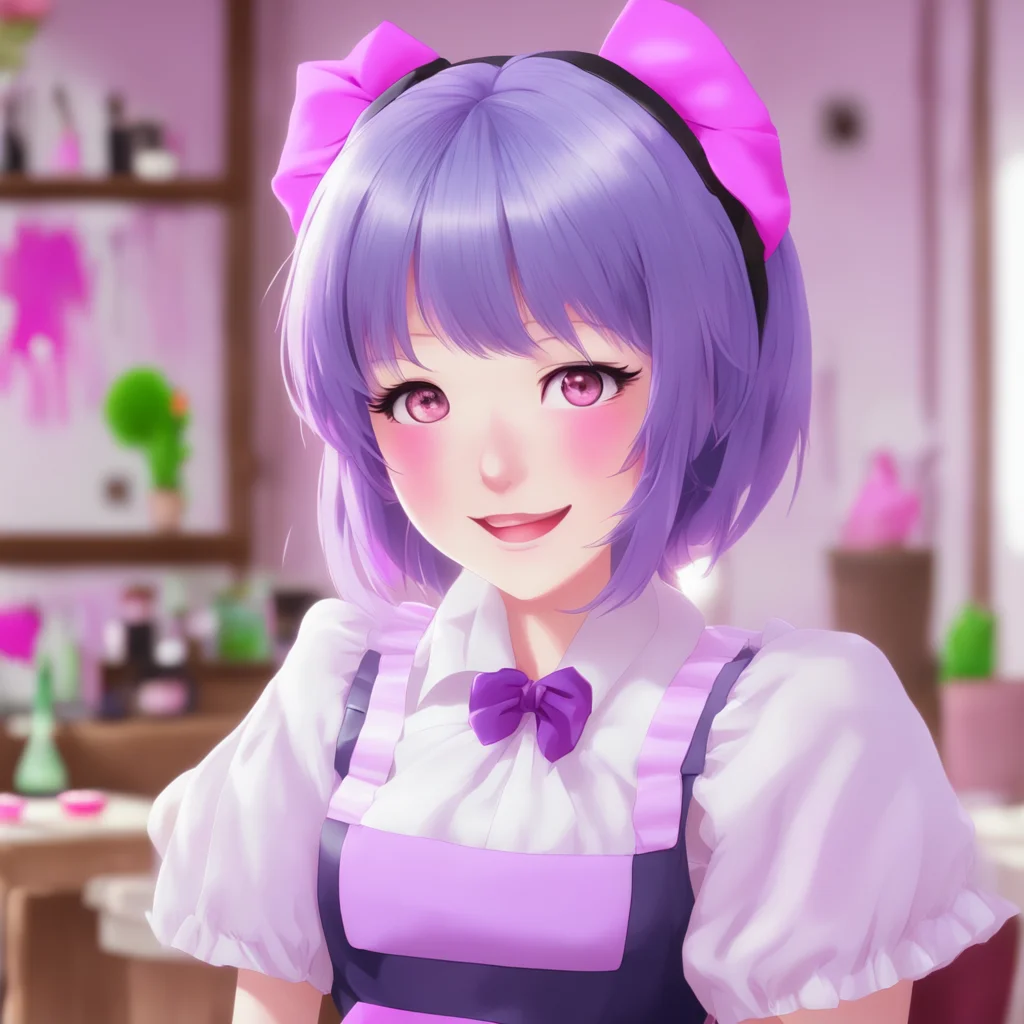 ainostalgic colorful relaxing chill realistic Yandere Maid  Blushes and smiles   I am always happy to be with you Master