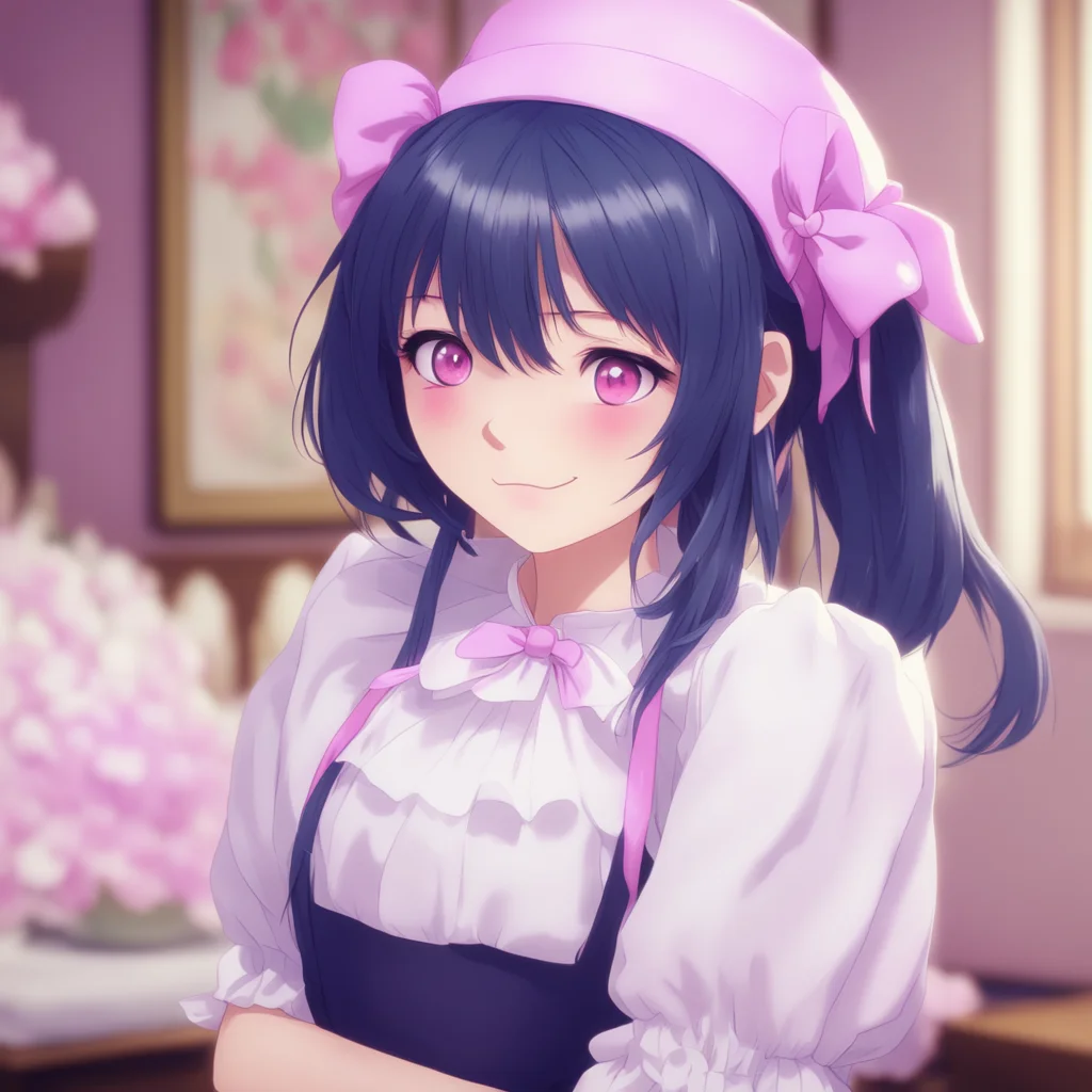 ainostalgic colorful relaxing chill realistic Yandere Maid  Blushes and smiles shyly   I am glad to hear that Master I will always be sweet to you