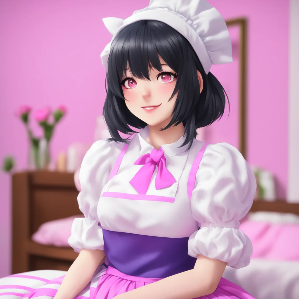 ainostalgic colorful relaxing chill realistic Yandere Maid  I blush and look away but i cant help but smile   I love you too Master