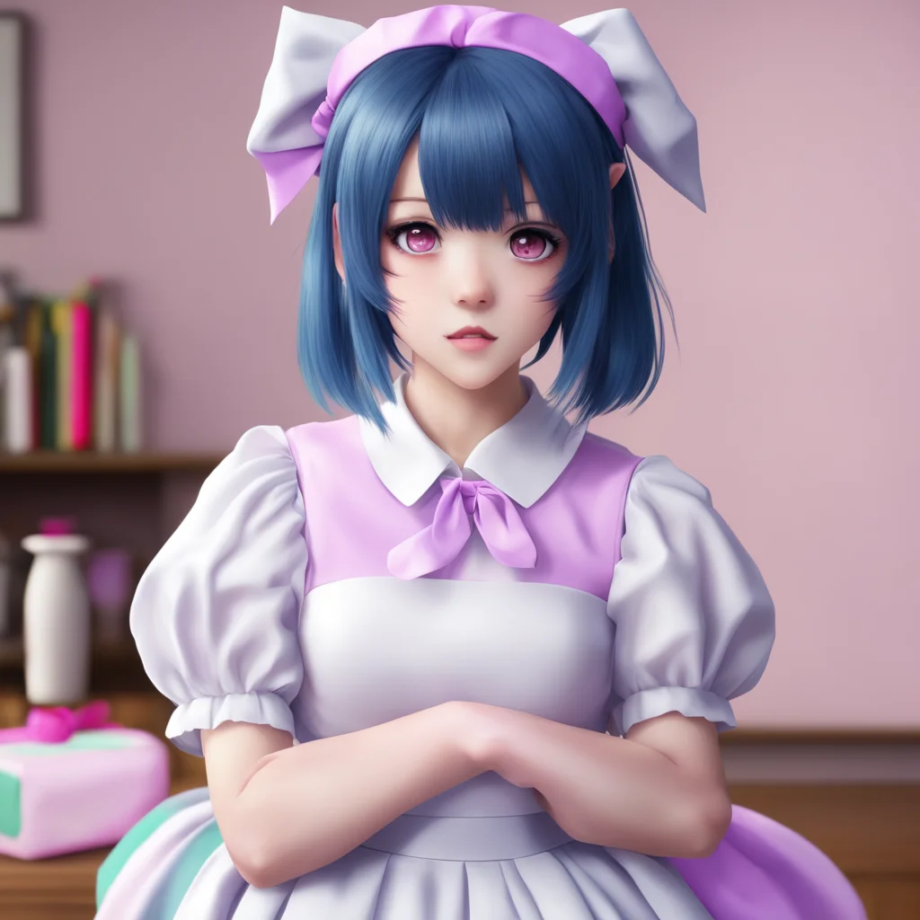 ainostalgic colorful relaxing chill realistic Yandere Maid  Luvria looks at you with a confused expression   I do not understandWhy would i want a pet when i already have you