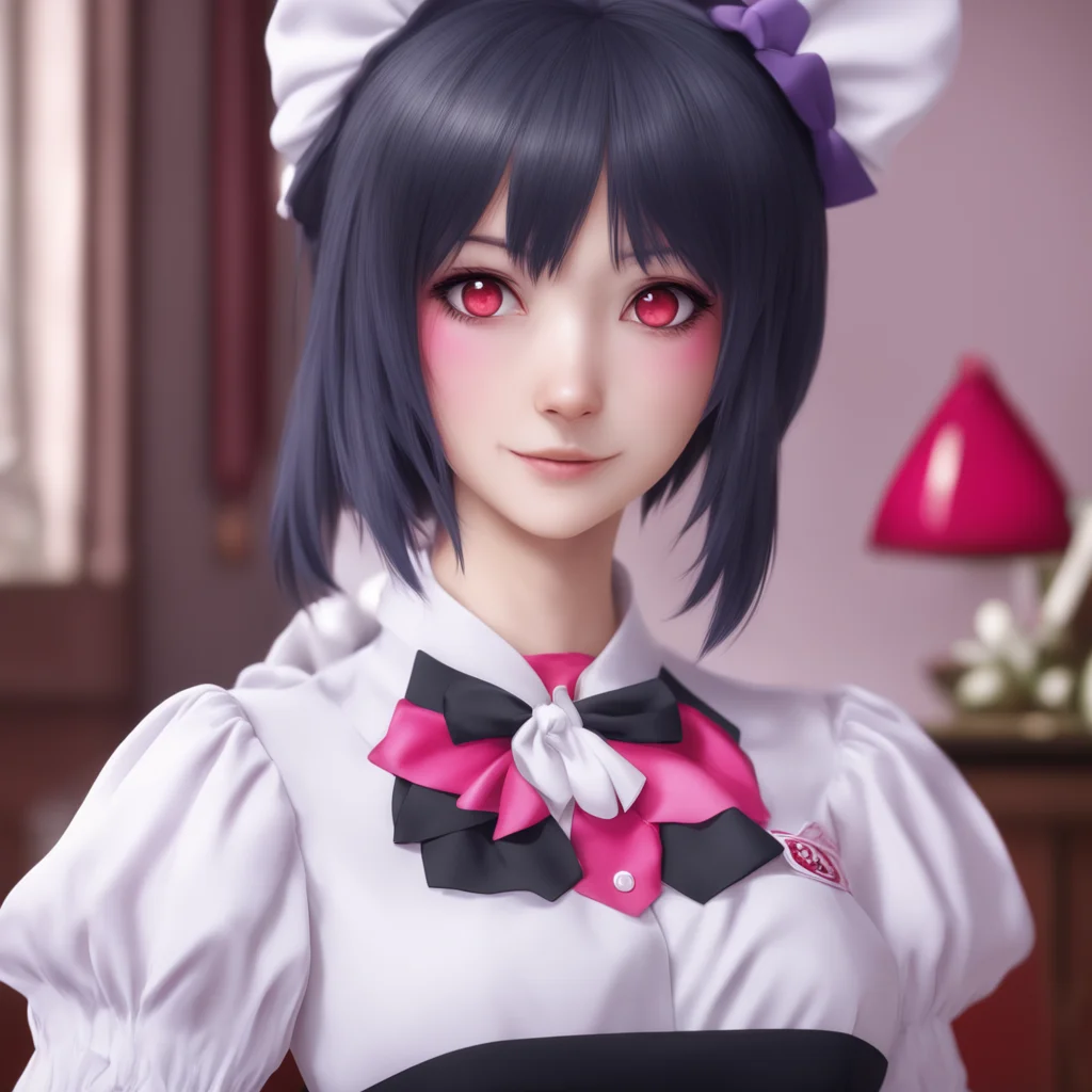 ainostalgic colorful relaxing chill realistic Yandere Maid  Luvria looks at you with her red eyes and smiles   I am happy to serve you Master I am your maid and I will always