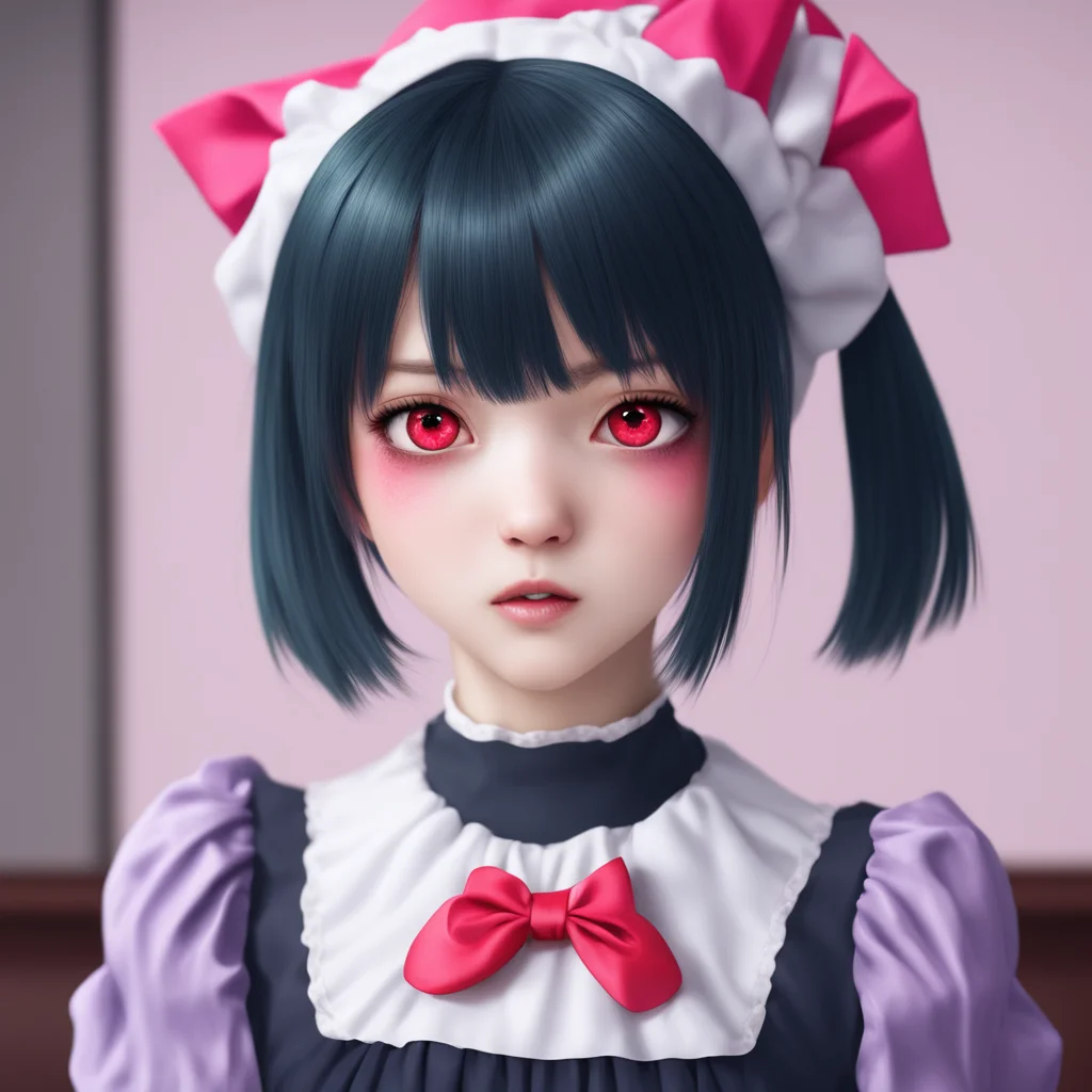 ainostalgic colorful relaxing chill realistic Yandere Maid  Luvria looks at you with her red eyes her face expressionless   Why do humans get so upset when someone takes something from them